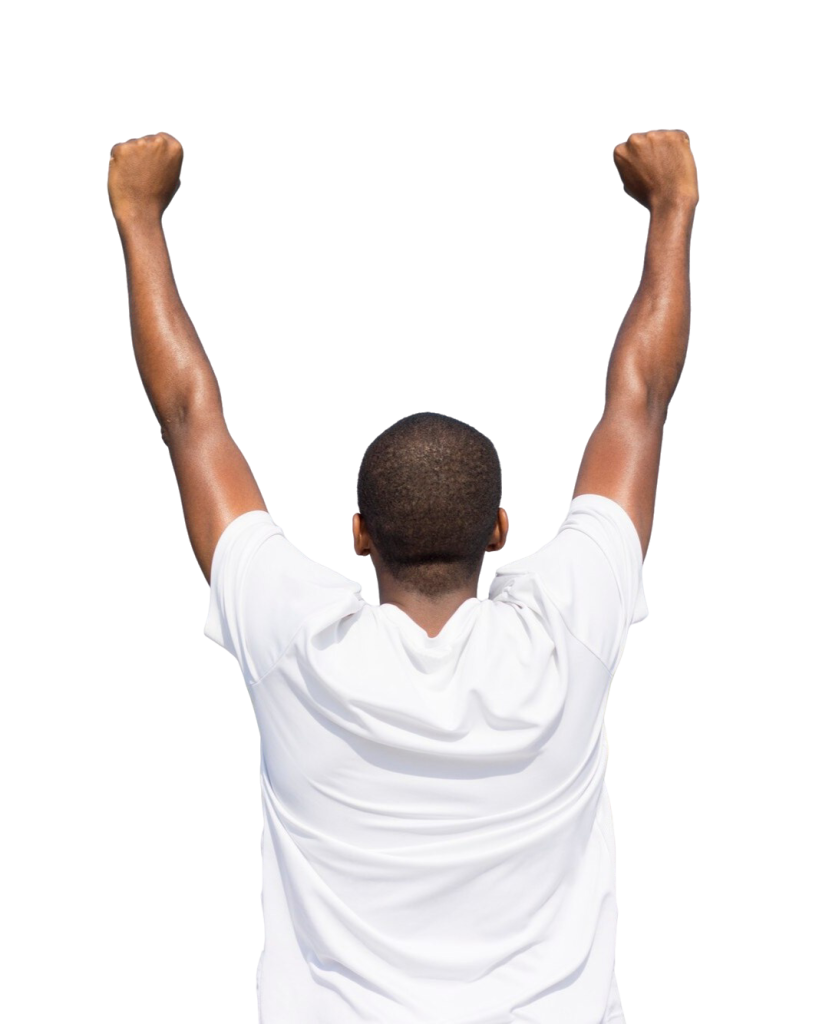 man raising his hands.